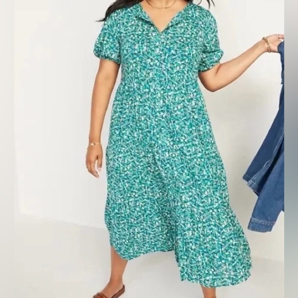 OLD NAVY Women's Blue Ditsy Floral Button Front Ruffled Maxi Dress Size XXL